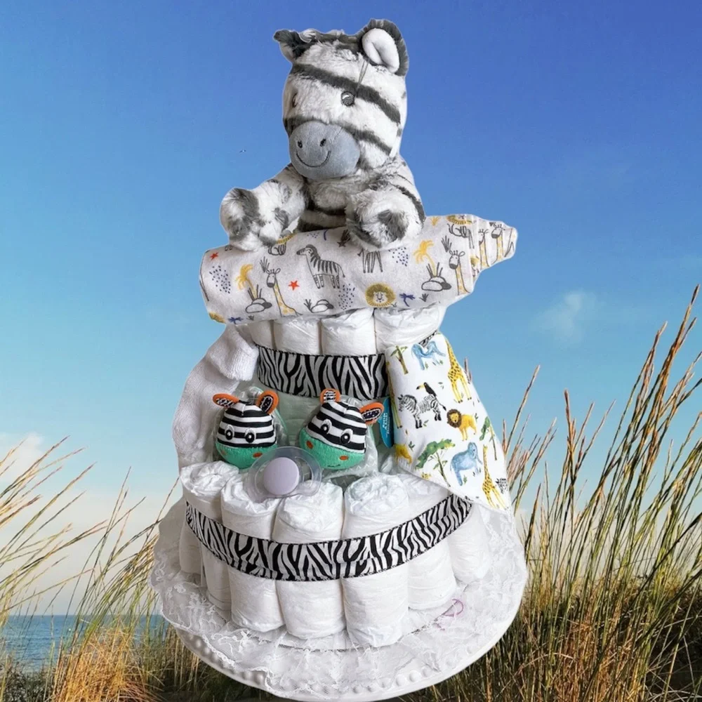 Zebra Diaper Cake, Safari Themed